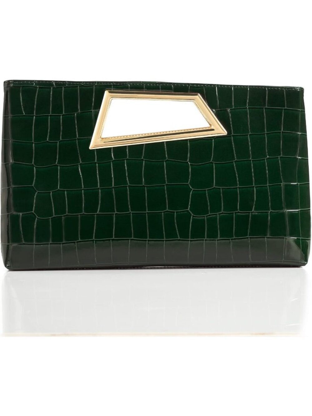 Women's Green Pu Leather Clutch Purse Metallic Handle Evening Handbag